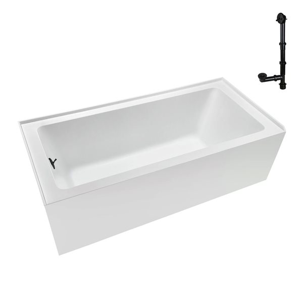 Streamline 60 x 30 x 18.3-in Glossy White Acrylic Left-Hand Drain Alcove Bathtub - External Matte Black Drain