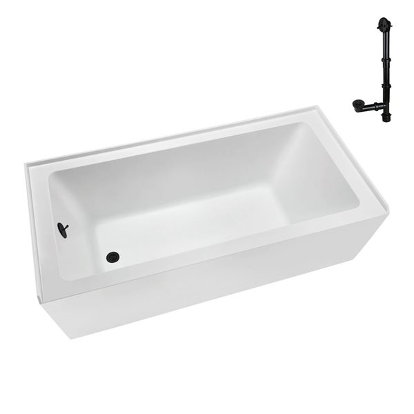 Streamline 60 x 30 x 18.3-in Glossy White Acrylic Left-Hand Drain Alcove Bathtub - External Matte Black Drain