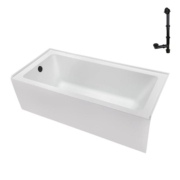Streamline 60 x 30 x 18.3-in Glossy White Acrylic Left-Hand Drain Alcove Bathtub - External Matte Black Drain