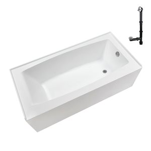 Streamline 60 x 30 x 17.3-in Glossy White Acrylic Right-Hand Drain Alcove Bathtub - External Polished Chrome Drain