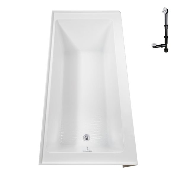 Streamline 60 x 32-in Glossy White Acrylic Left-Hand Drain Alcove Bathtub - External Glossy White Drain