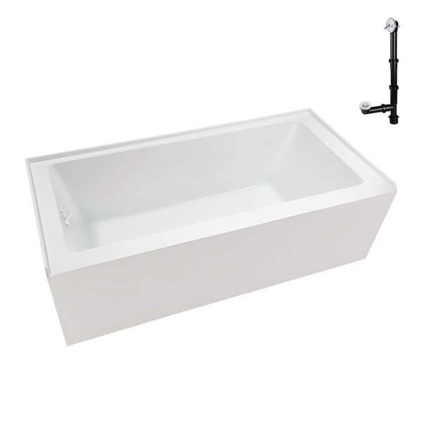 Streamline 60 x 32-in Glossy White Acrylic Left-Hand Drain Alcove Bathtub - External Glossy White Drain