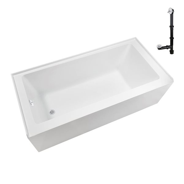 Streamline 60 x 32-in Glossy White Acrylic Left-Hand Drain Alcove Bathtub - External Glossy White Drain