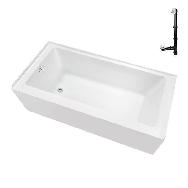 Streamline 60 x 32-in Glossy White Acrylic Left-Hand Drain Alcove Bathtub - External Glossy White Drain