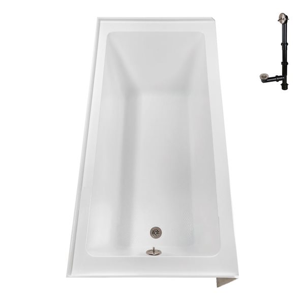 Streamline 60 x 30 x 18.3-in Glossy White Acrylic Left-Hand Drain Alcove Bathtub - External Brushed Nickel Drain