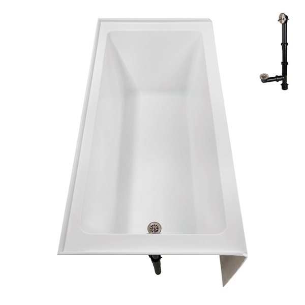 Streamline 60 x 30 x 18.3-in Glossy White Acrylic Left-Hand Drain Alcove Bathtub - External Brushed Nickel Drain