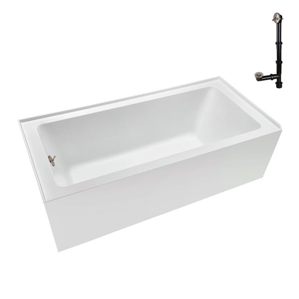 Streamline 60 x 30 x 18.3-in Glossy White Acrylic Left-Hand Drain Alcove Bathtub - External Brushed Nickel Drain