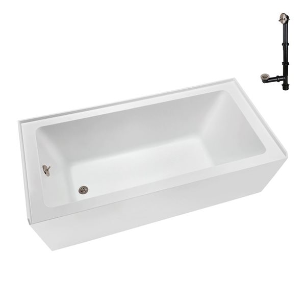 Streamline 60 x 30 x 18.3-in Glossy White Acrylic Left-Hand Drain Alcove Bathtub - External Brushed Nickel Drain