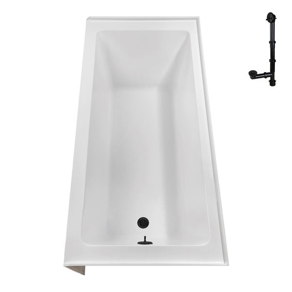 Streamline 66 x 32-in Glossy White Acrylic Right-Hand Drain Alcove Bathtub - Matte Black Drain