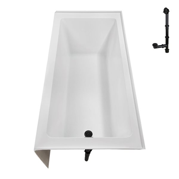 Streamline 66 x 32-in Glossy White Acrylic Right-Hand Drain Alcove Bathtub - Matte Black Drain