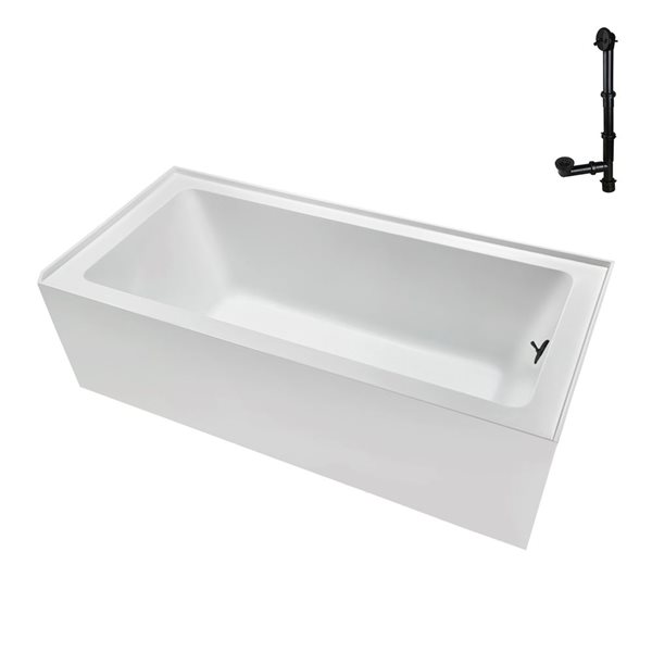 Streamline 66 x 32-in Glossy White Acrylic Right-Hand Drain Alcove Bathtub - Matte Black Drain