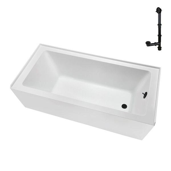 Streamline 66 x 32-in Glossy White Acrylic Right-Hand Drain Alcove Bathtub - Matte Black Drain