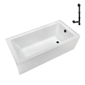 Streamline 66 x 32-in Glossy White Acrylic Right-Hand Drain Alcove Bathtub - Matte Black Drain