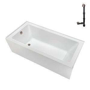 Streamline 66 x 32-in Glossy White Acrylic Left-Hand Drain Alcove Bathtub - External Brushed Nickel Drain