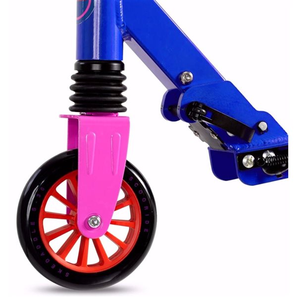 Trottinette pliable pour enfants Machrus Skedaddle S-30 par Scooride bleue