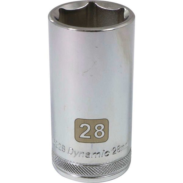 Dynamic Tools 1/2-in Drive 6 Point Metric, 28mm Deep Length, Chrome Finish Socket