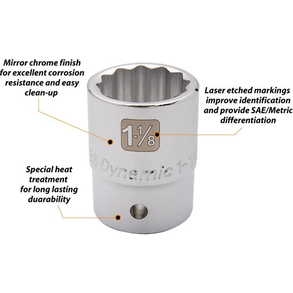 Dynamic Tools 3/4-in Drive 12 Point SAE, 1-1/2-in Standard Length, Chrome Finish Socket