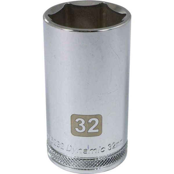 Dynamic Tools 1/2-in Drive 6 Point Metric, 32mm Deep Length, Chrome Finish Socket