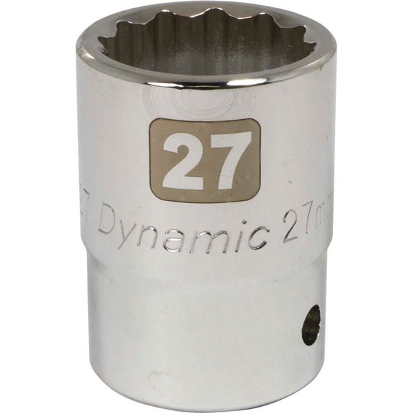 Dynamic Tools 3/4-in Drive 12 Point Metric, 27mm Standard Length, Chrome Finish Socket