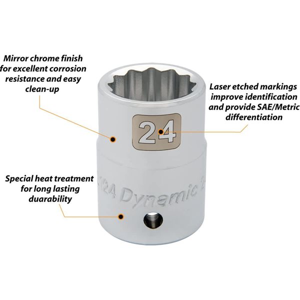 Dynamic Tools 3/4-in Drive 12 Point Metric, 27mm Standard Length, Chrome Finish Socket