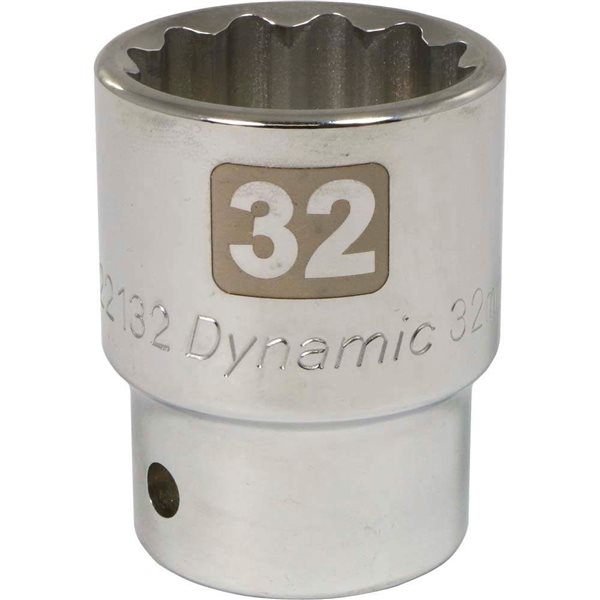 Dynamic Tools 3/4-in Drive 12 Point Metric, 32mm Standard Length, Chrome Finish Socket