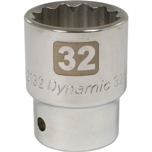 Dynamic Tools 3/4-in Drive 12 Point Metric, 32mm Standard Length, Chrome Finish Socket