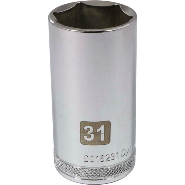 Dynamic Tools 1/2-in Drive 6 Point Metric, 31mm Deep Length, Chrome Finish Socket