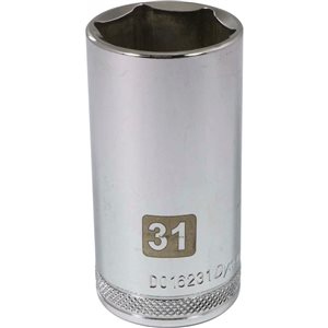 Dynamic Tools 1/2-in Drive 6 Point Metric, 31mm Deep Length, Chrome Finish Socket