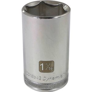 Dynamic Tools 1/2-in Drive 6 Point SAE, 1-5/16-in Deep Length, Chrome Finish Socket