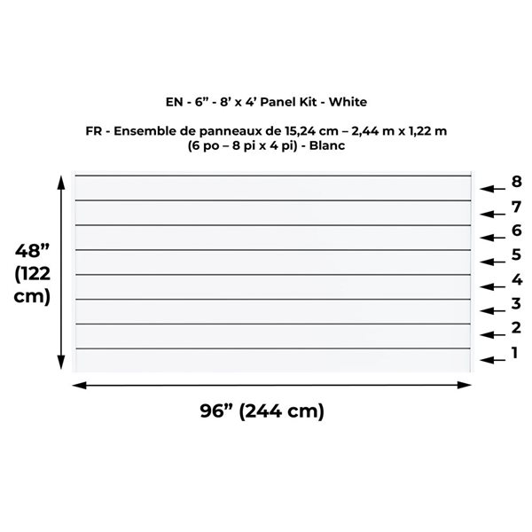 CrownWall 6-Inch - 8 ft. x 4 ft. White Heavy Duty PVC Slatwall Organizer Kit
