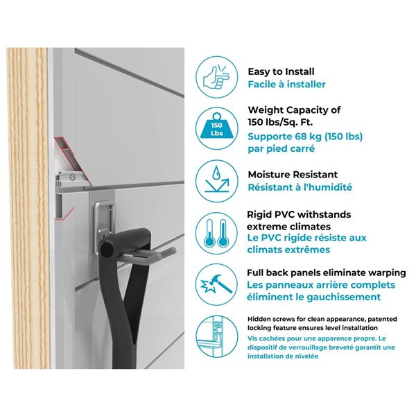 CrownWall 6-Inch - 8 ft. x 4 ft. White Heavy Duty PVC Slatwall Organizer Kit