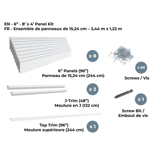 CrownWall 6-Inch - 8 ft. x 4 ft. White Heavy Duty PVC Slatwall Organizer Kit