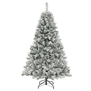 Costway 6-ft Pre-Lit Christmas Tree 3-Minute Quick Shape Flocked Décor with 300 LED Lights