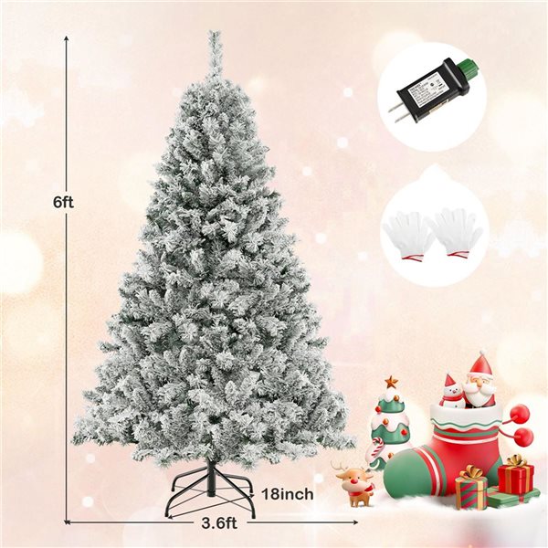 Costway 6-ft Pre-Lit Christmas Tree 3-Minute Quick Shape Flocked Décor with 300 LED Lights