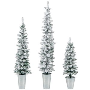 Costway 3-Pc Potted Artificial Snow-Flocked Slim Christmas Tree Set - 3, 4 and 5-ft