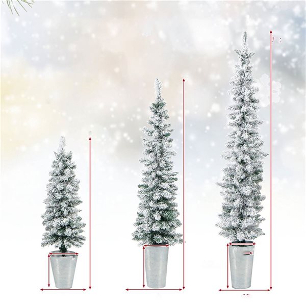 Costway 3-Pc Potted Artificial Snow-Flocked Slim Christmas Tree Set - 3, 4 and 5-ft