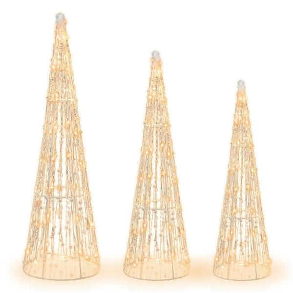 Costway 3-Pc Pre-lit Christmas Cone Trees Xmas Decoration Set with Star String and 90 Lights