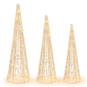 Costway 3-Pc Pre-lit Christmas Cone Trees Xmas Decoration Set with Star String and 90 Lights