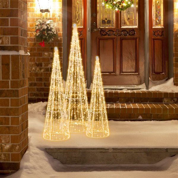 Costway 3-Pc Pre-lit Christmas Cone Trees Xmas Decoration Set with Star String and 90 Lights