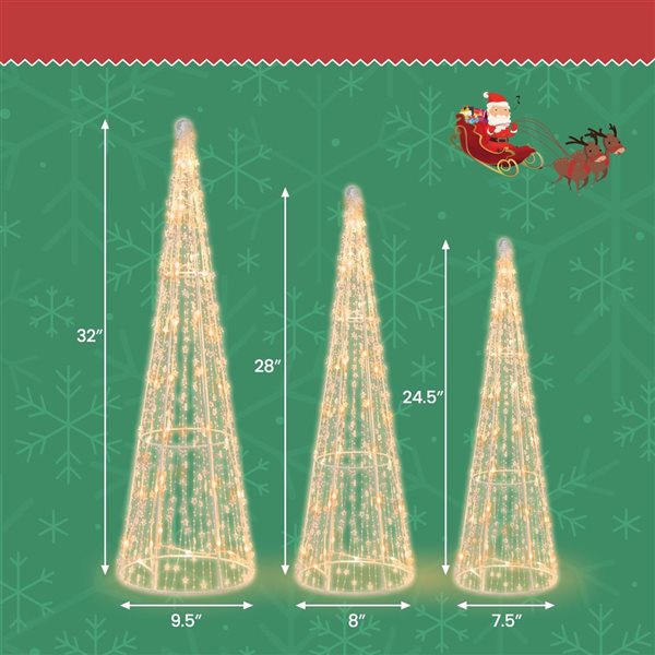 Costway 3-Pc Pre-lit Christmas Cone Trees Xmas Decoration Set with Star String and 90 Lights