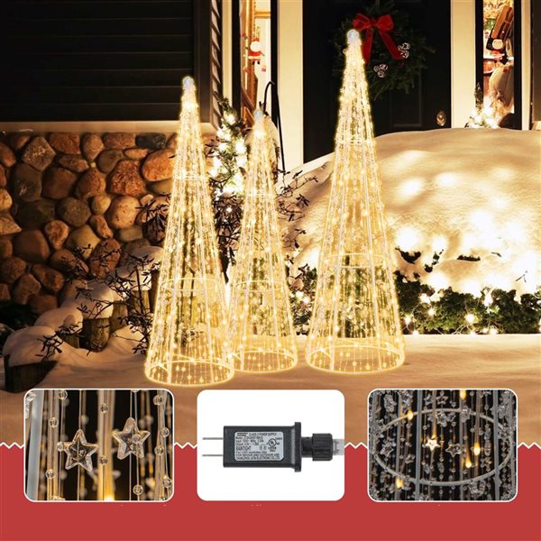 Costway 3-Pc Pre-lit Christmas Cone Trees Xmas Decoration Set with Star String and 90 Lights