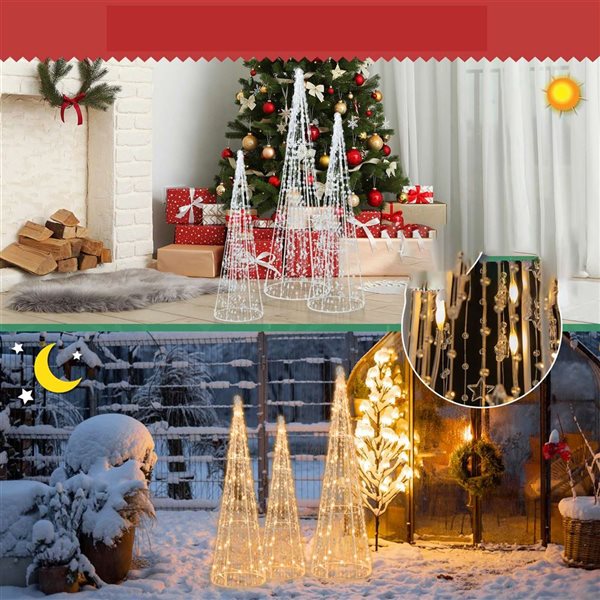 Costway 3-Pc Pre-lit Christmas Cone Trees Xmas Decoration Set with Star String and 90 Lights