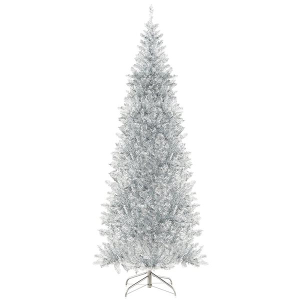 Costway 7-ft 400 LED Lighted Artificial Silver Tinsel Xmas Tree with 1030 Branch Tips