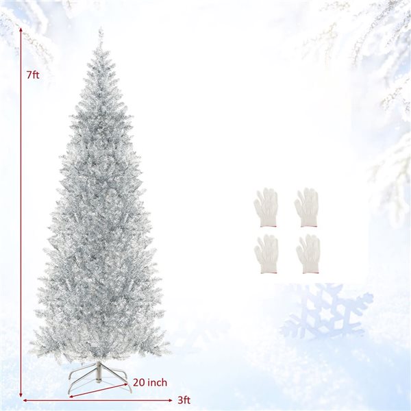 Costway 7-ft 400 LED Lighted Artificial Silver Tinsel Xmas Tree with 1030 Branch Tips