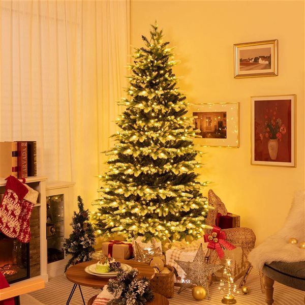 Costway 7-ft Pre-Lit Christmas Tree 3 Modes Hinged with Quick Power Connector - 500 Lights