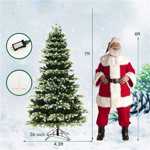 Costway 7-ft Pre-Lit Christmas Tree 3 Modes Hinged with Quick Power Connector - 500 Lights