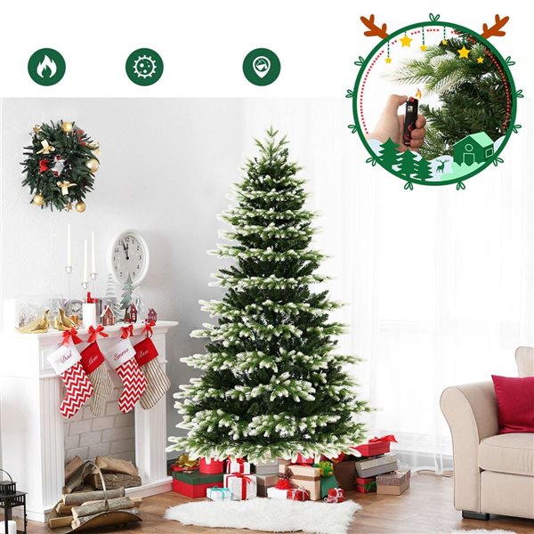 Costway 7-ft Pre-Lit Christmas Tree 3 Modes Hinged with Quick Power Connector - 500 Lights