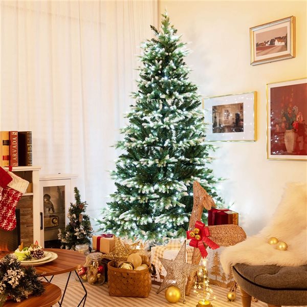 Costway 7-ft Pre-Lit Christmas Tree 3 Modes Hinged with Quick Power Connector - 500 Lights