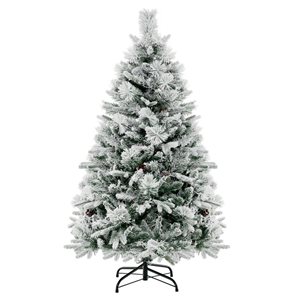 Costway 4.5-ft 8 Mode Pre-Lit Snow Flocked Christmas Tree Hinged Xmas Tree - 160 Lights