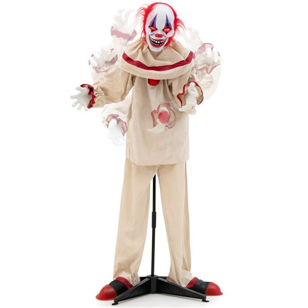 5-ft Grins Animatronic Killer Clown Halloween Decoration with Glowing Red Eyes